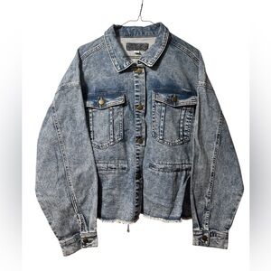 Maurice’s Blue Denim Jean Jacket With Adjustable Waist & Raw Hem New Size 0x